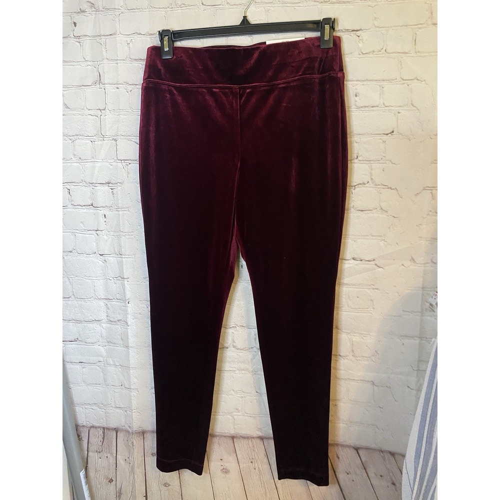 Burgundy Velour Pants Soft Stretch Velvet Pull On Elastic Waist PL